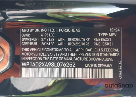 2025 Porsche Macan Electric z USA, uszkodzony, nr VIN WP1AD2XA9SL076252